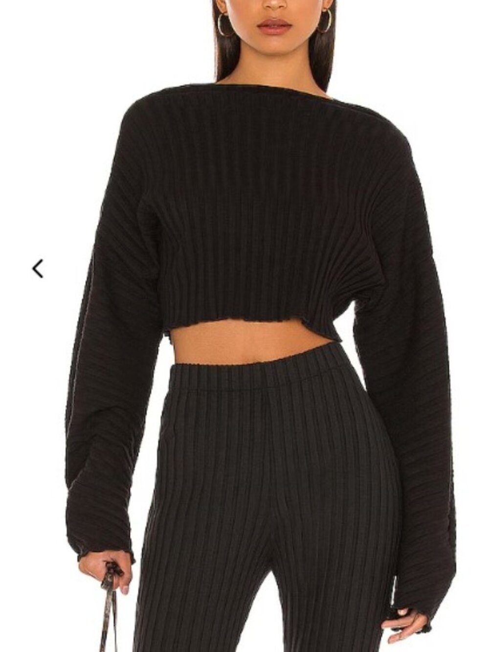 Simon Miller Zippie Ribbed Cropped Long-Sleeve Top Black Sz Med Modal Jersey EUC
